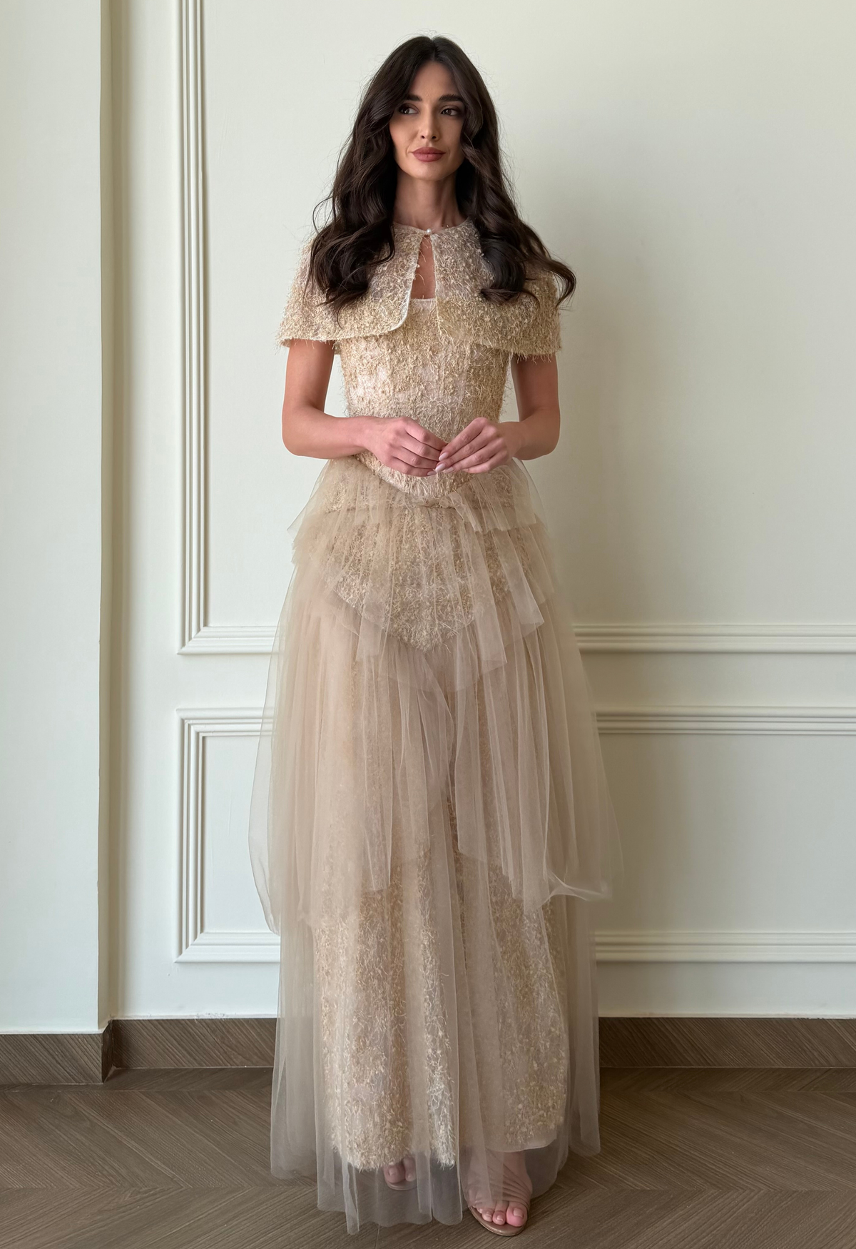 Champagne Etoile Gown with Cape