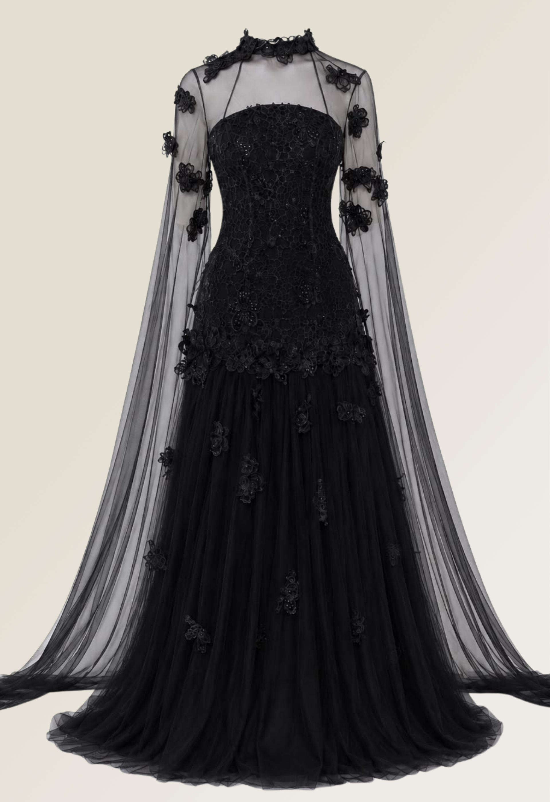 Celestia Lace Tulle Gown in Black