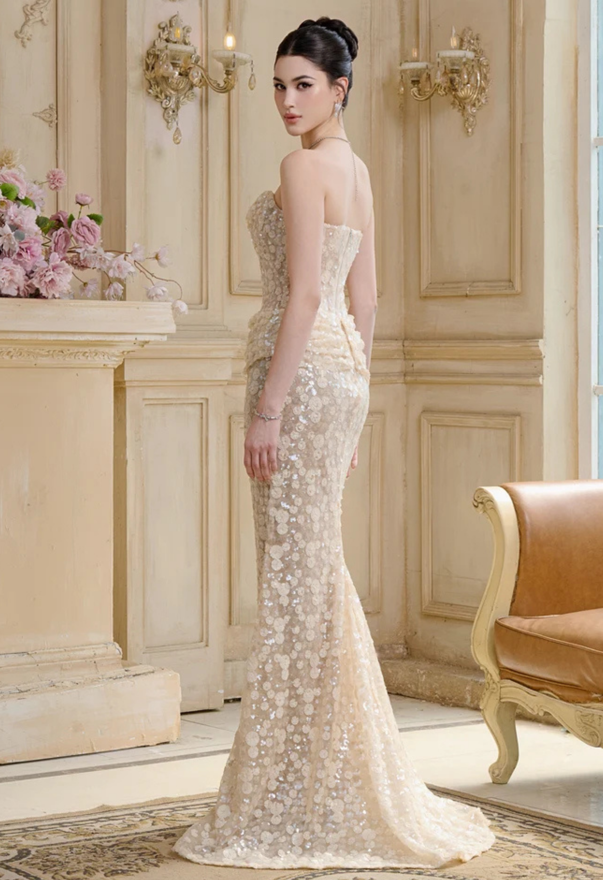 Solstice Floral Embellished Mermaid Gown with Cape