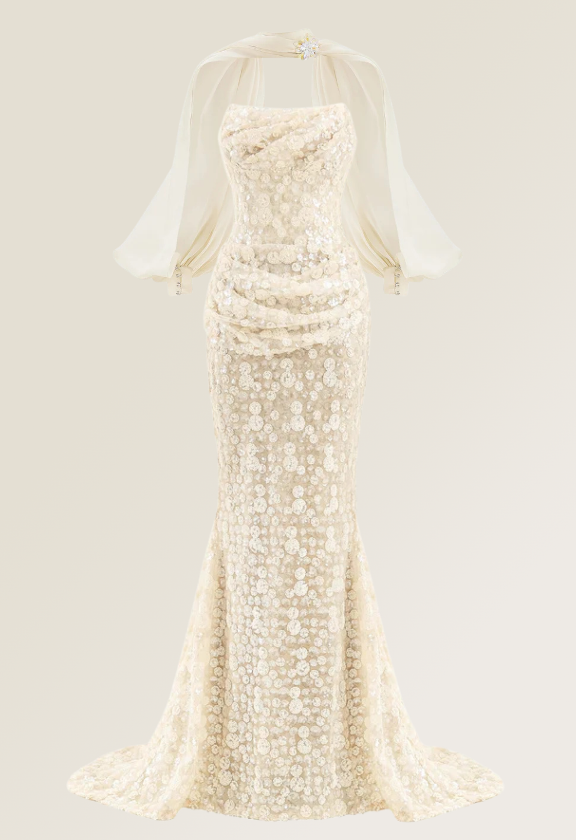 Solstice Floral Embellished Mermaid Gown with Cape