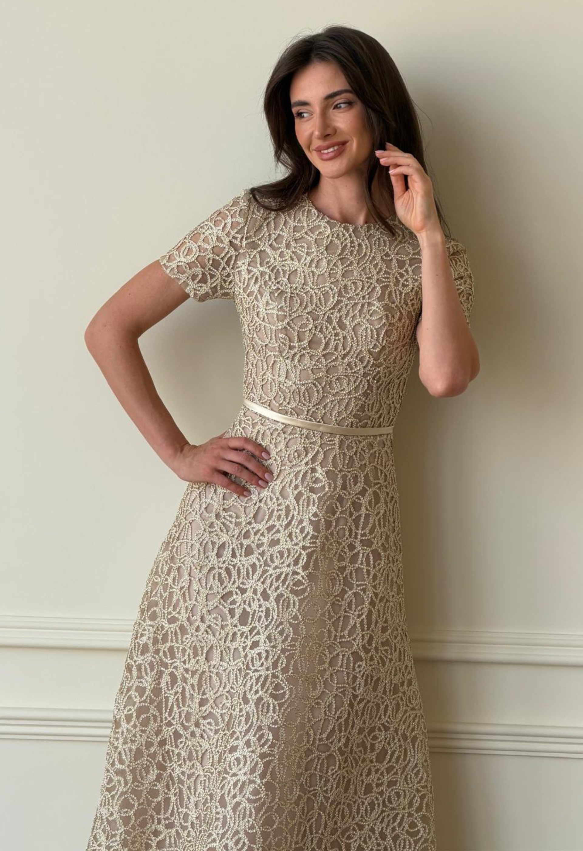 Classic Gold Lace Gown