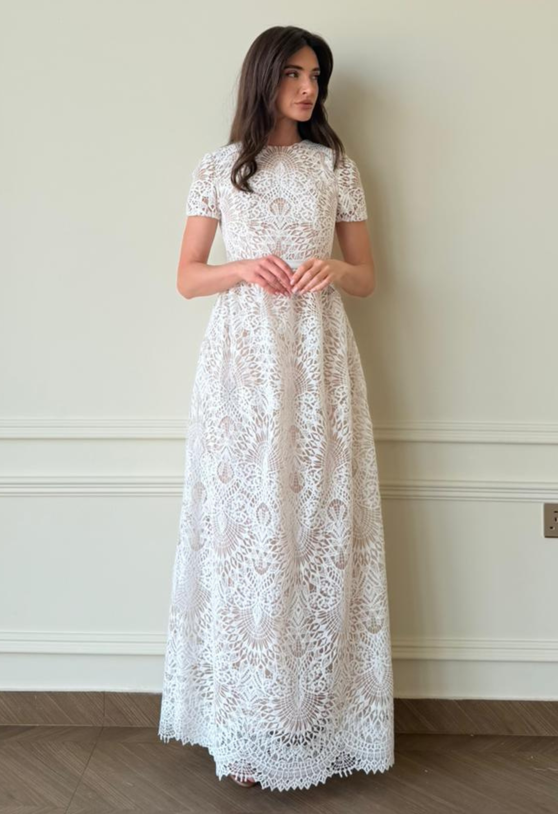 White Crochet Lace Midi Dress