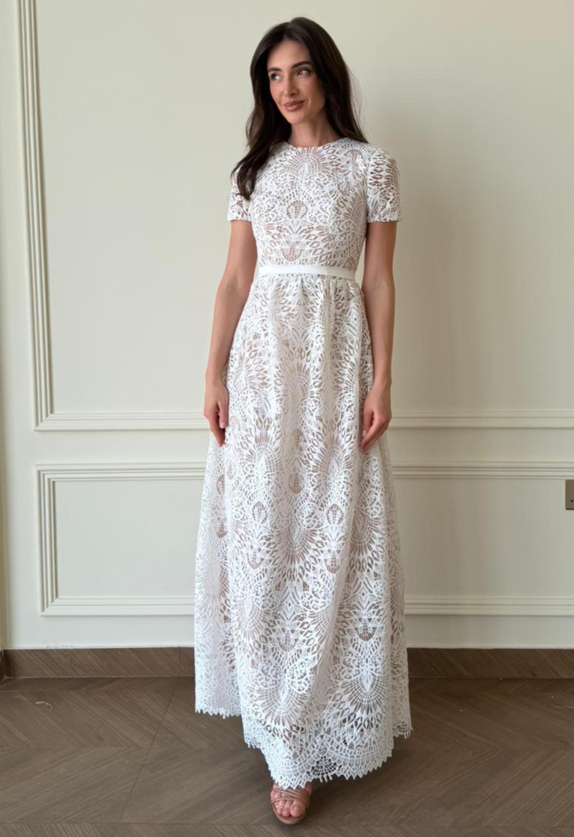 White Crochet Lace Midi Dress