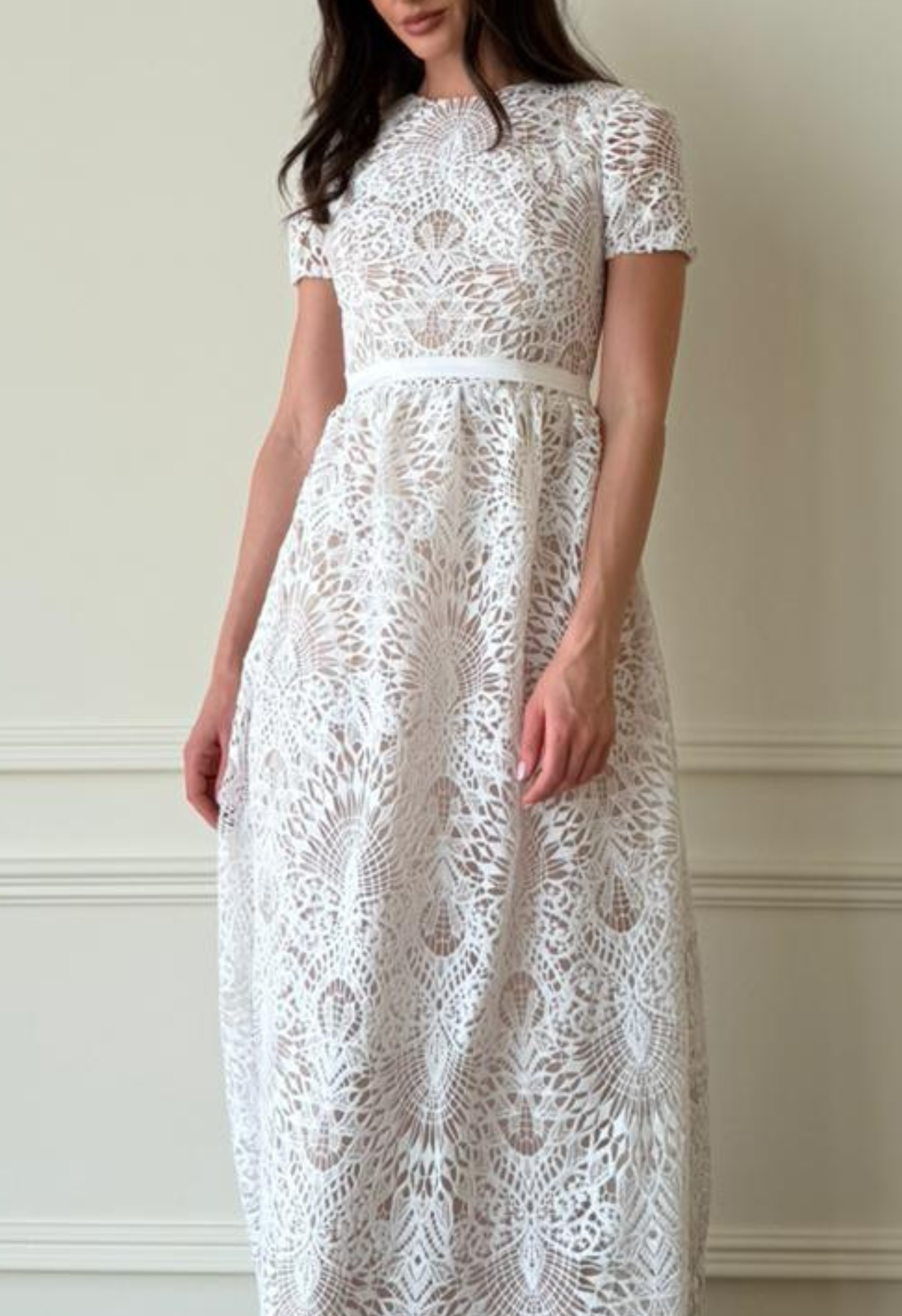 White Crochet Lace Midi Dress