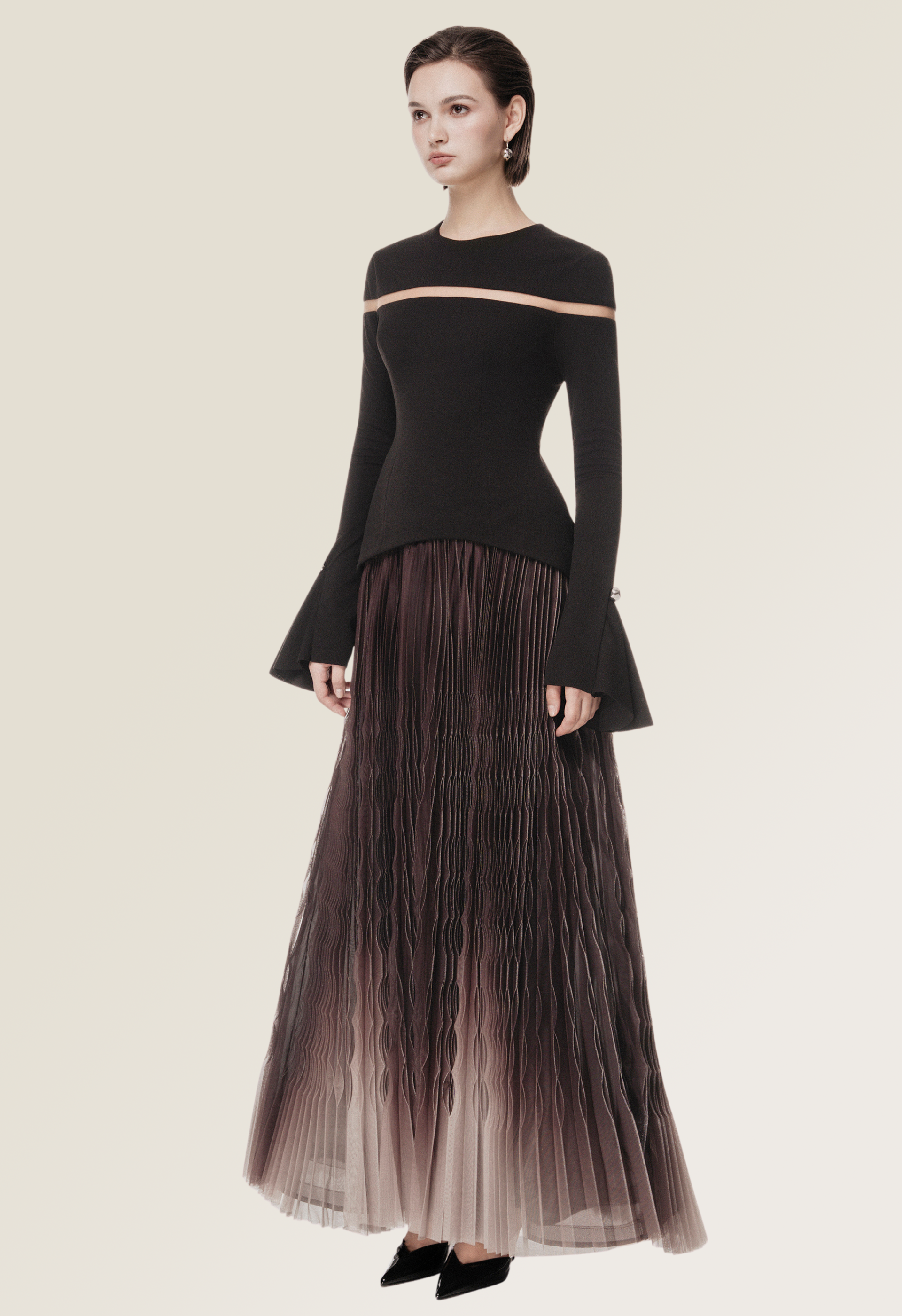 Black Ombre Pleated Dress