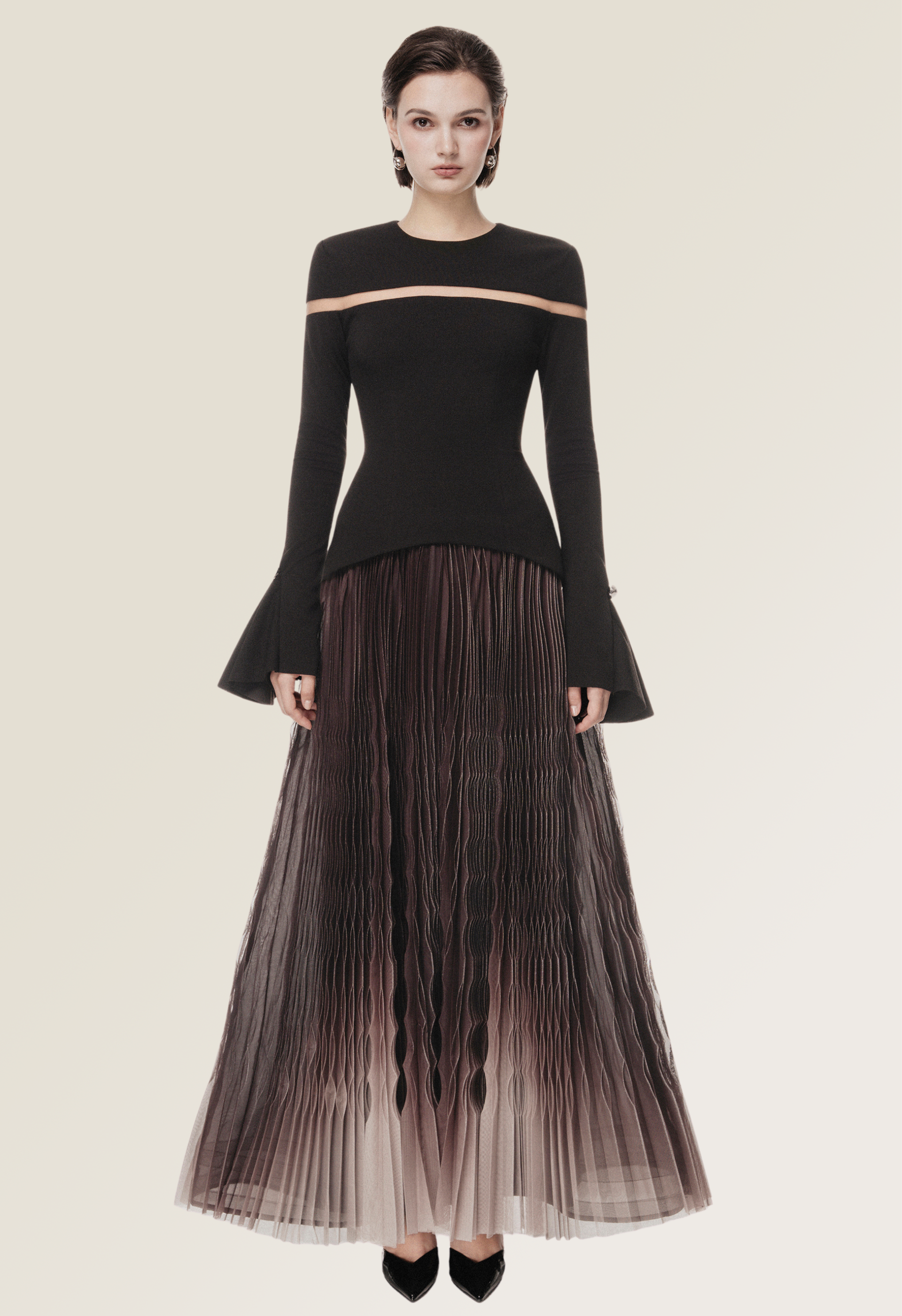 Black Ombre Pleated Dress