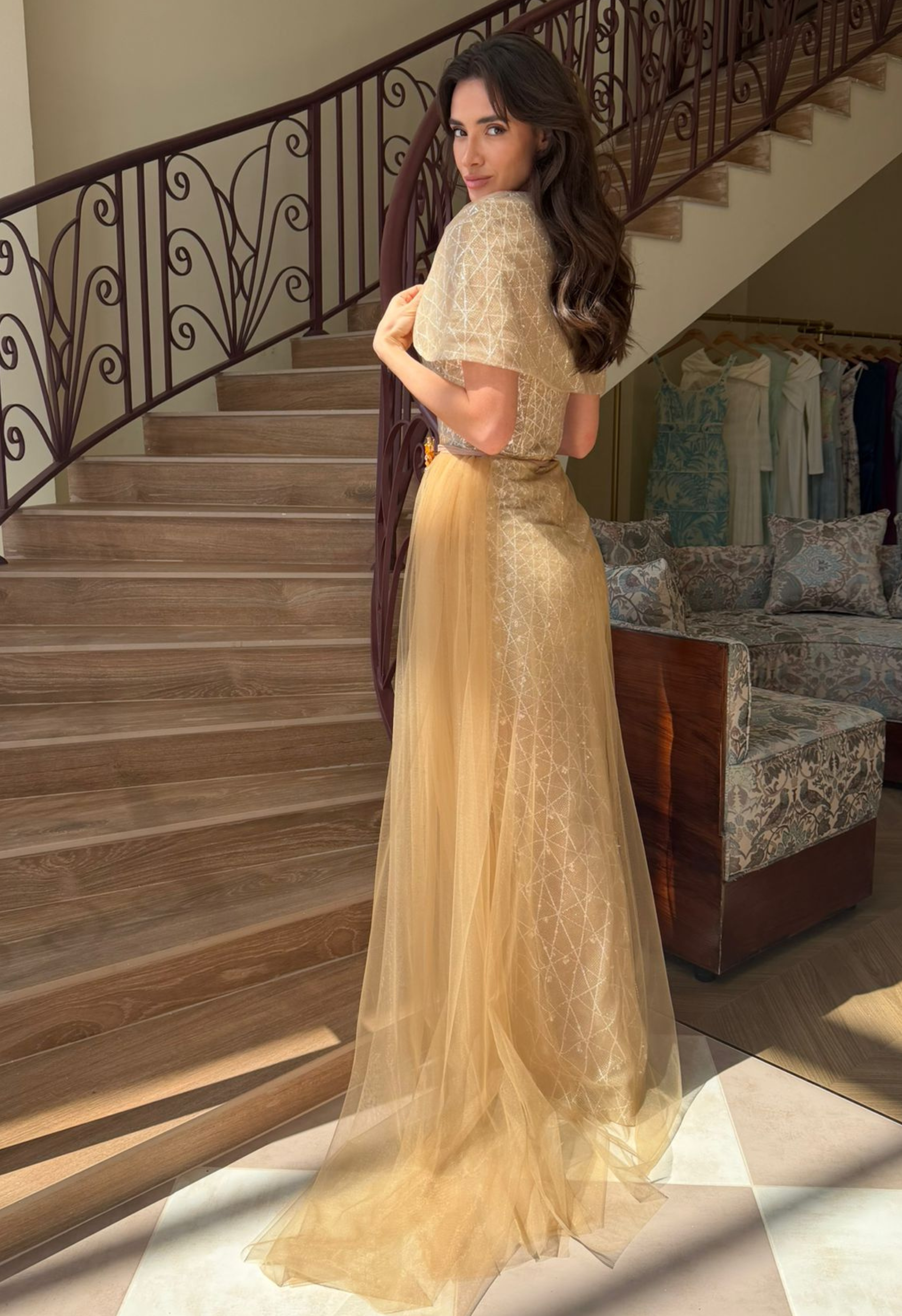 Lyrixa Gold Dress with Cape