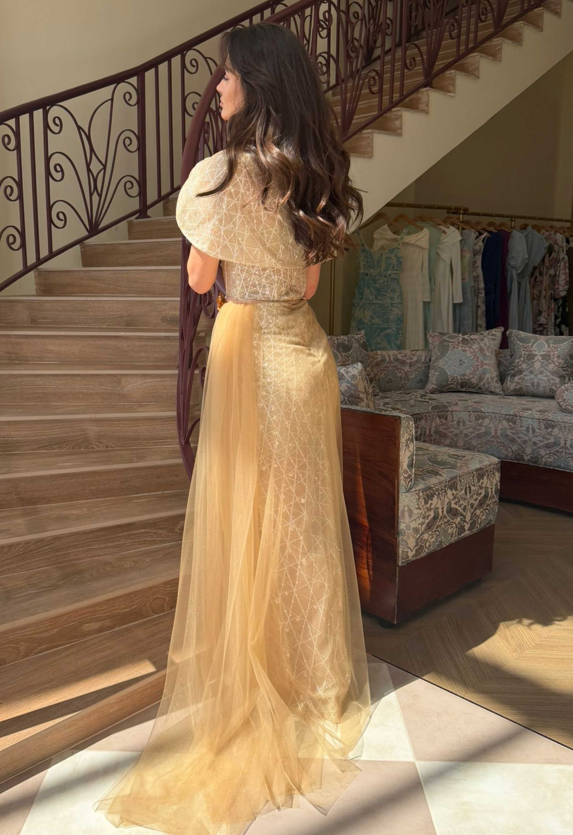 Lyrixa Gold Dress with Cape