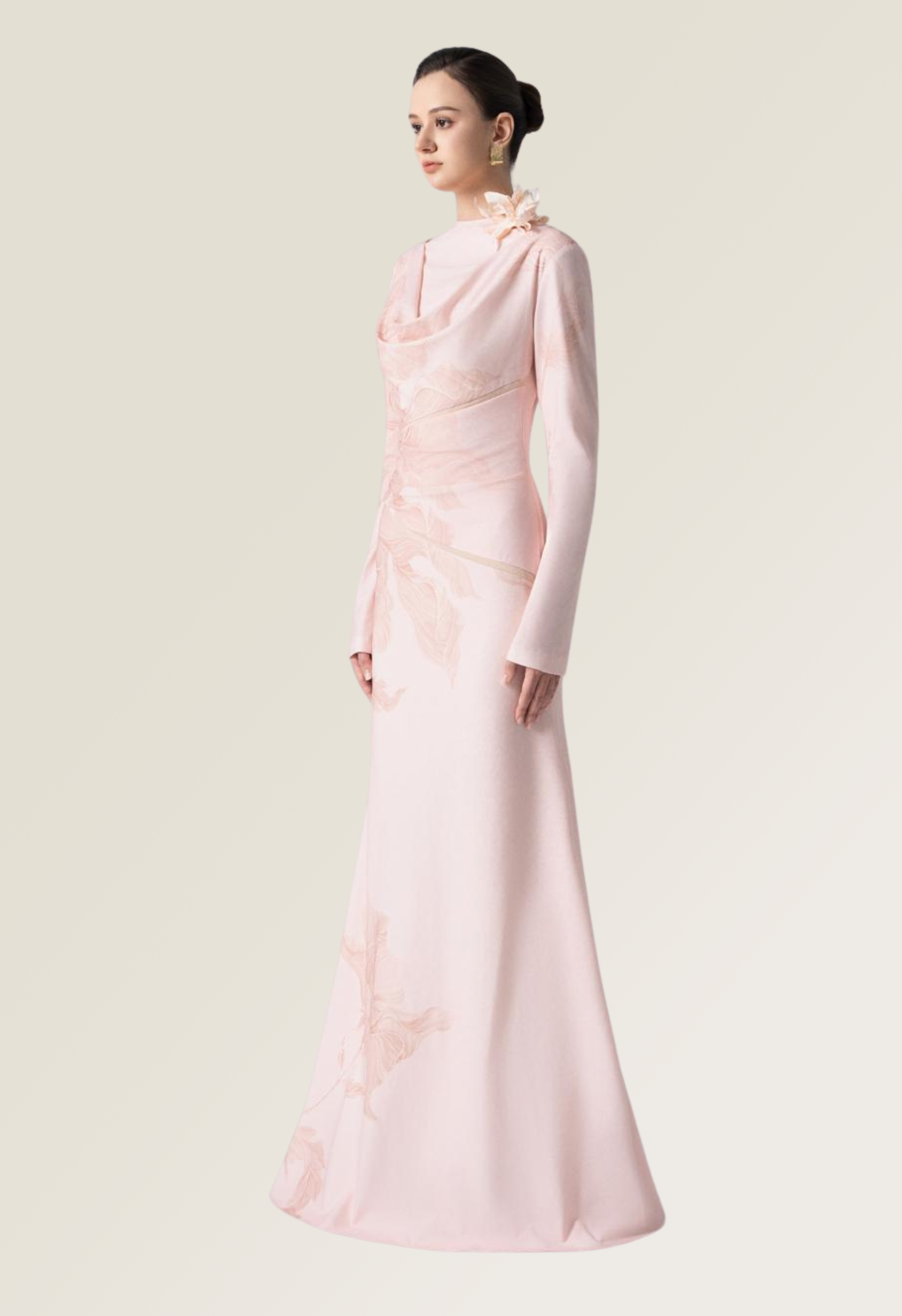 Blossom Drift Fishtail Gown in Pale Peach