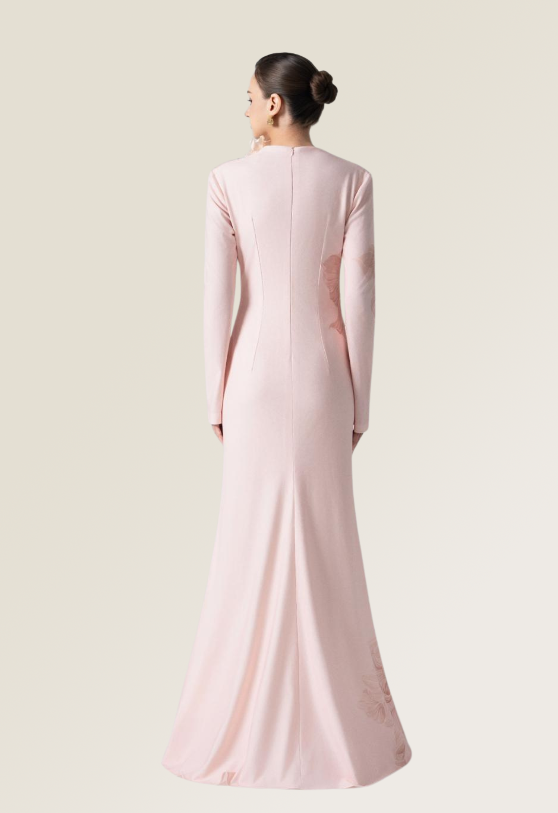 Blossom Drift Fishtail Gown in Pale Peach