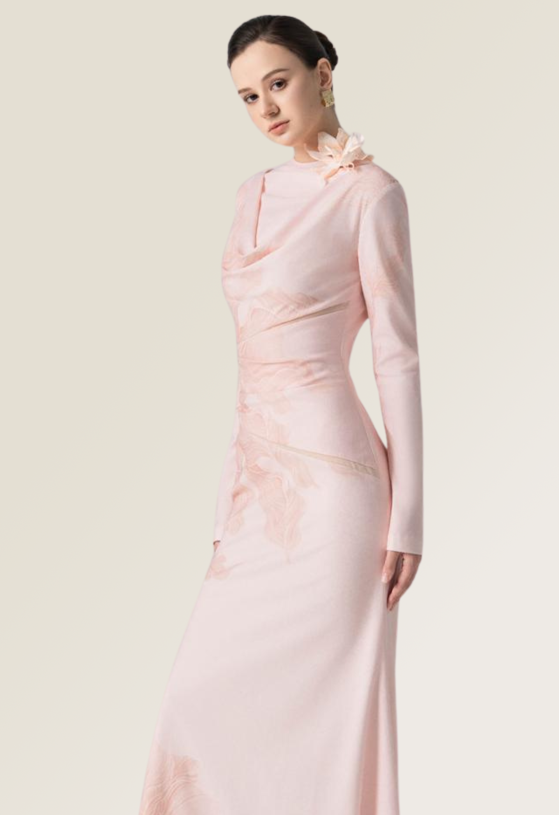 Blossom Drift Fishtail Gown in Pale Peach