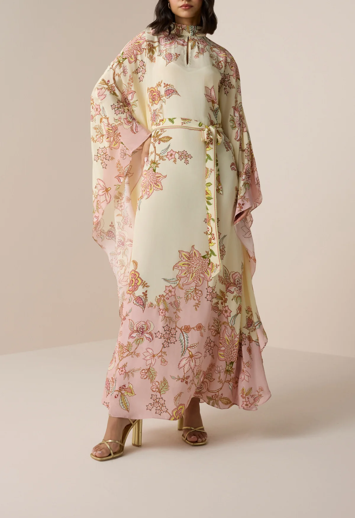 Pink Natural Crepe Maxi Kaftan