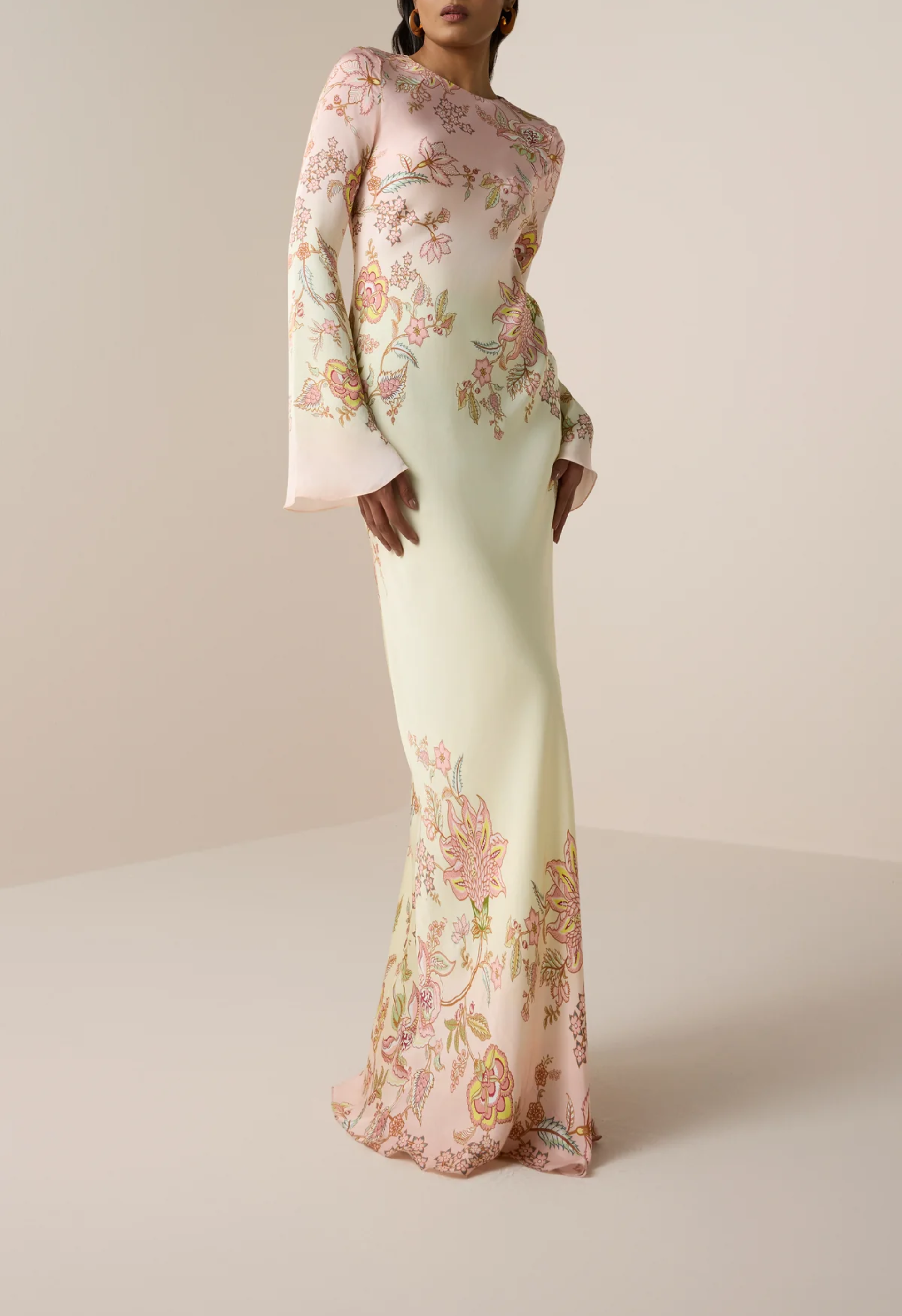 Yellow & Pink satin Maxi dress