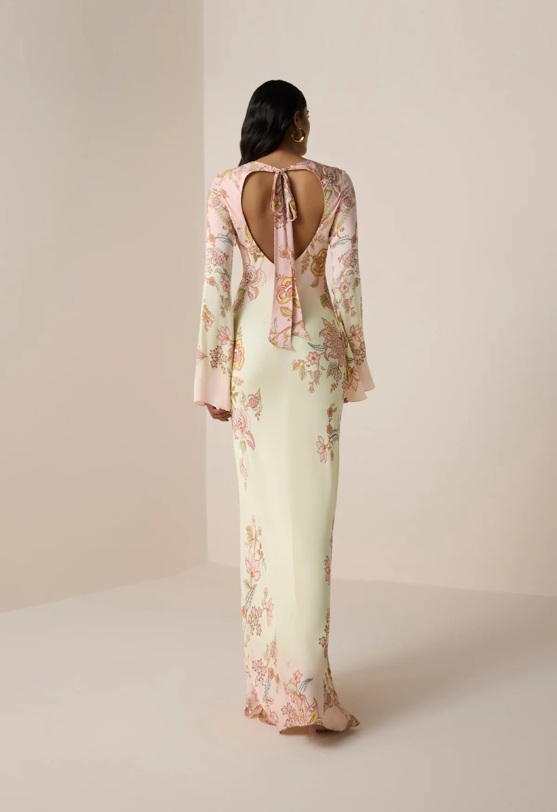 Yellow & Pink satin Maxi dress