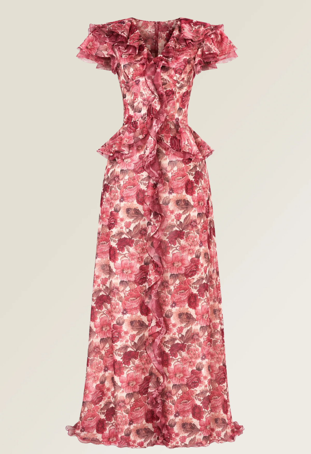 Floral Ruffle Maxi Dress in Red Ochre