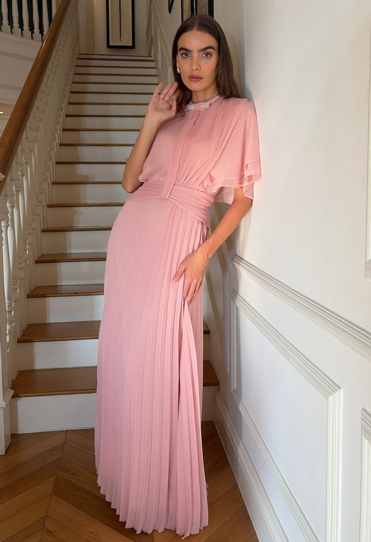 Pleated Chiffon Maxi Dress