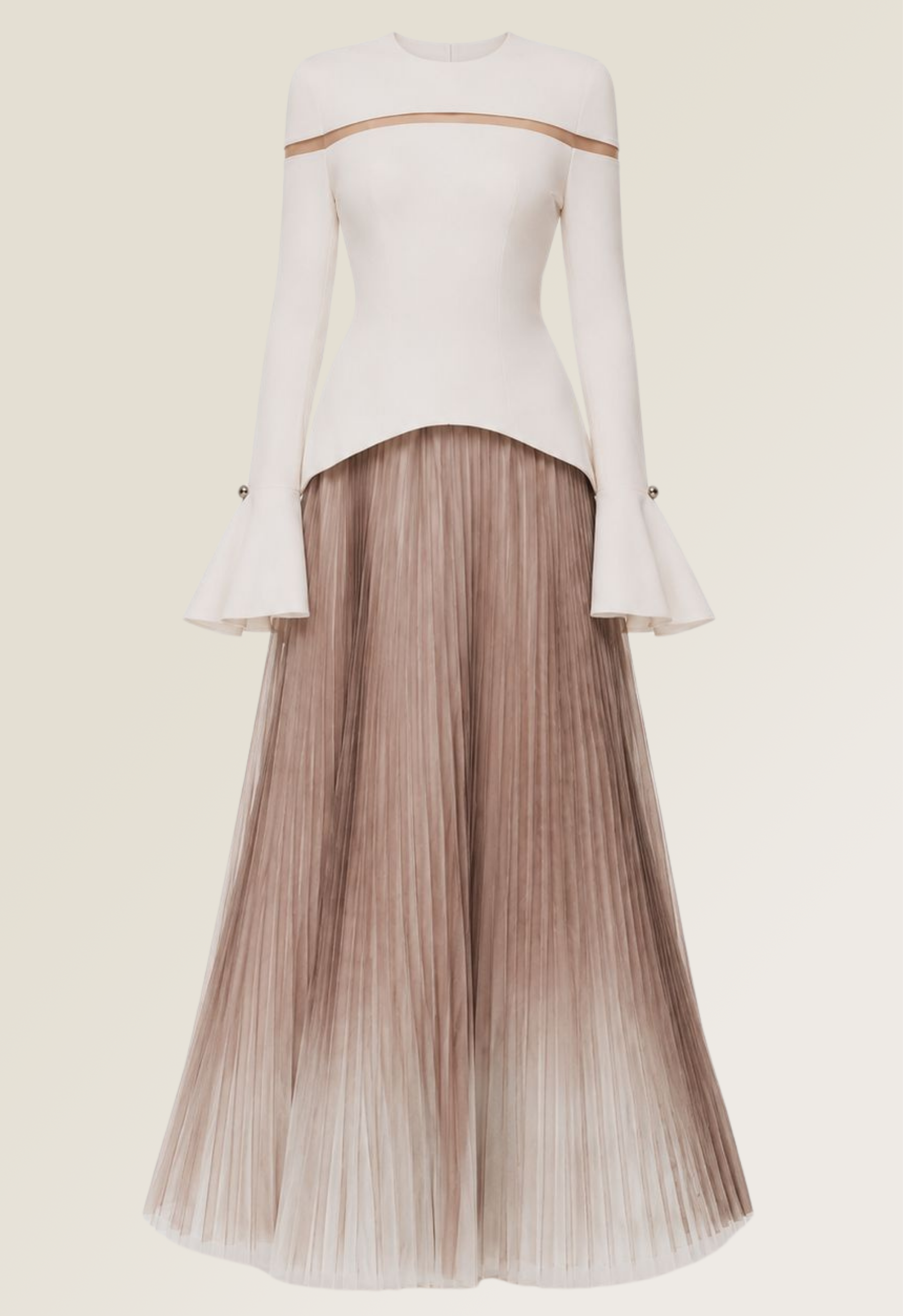 Cream Ombre Pleated Dress