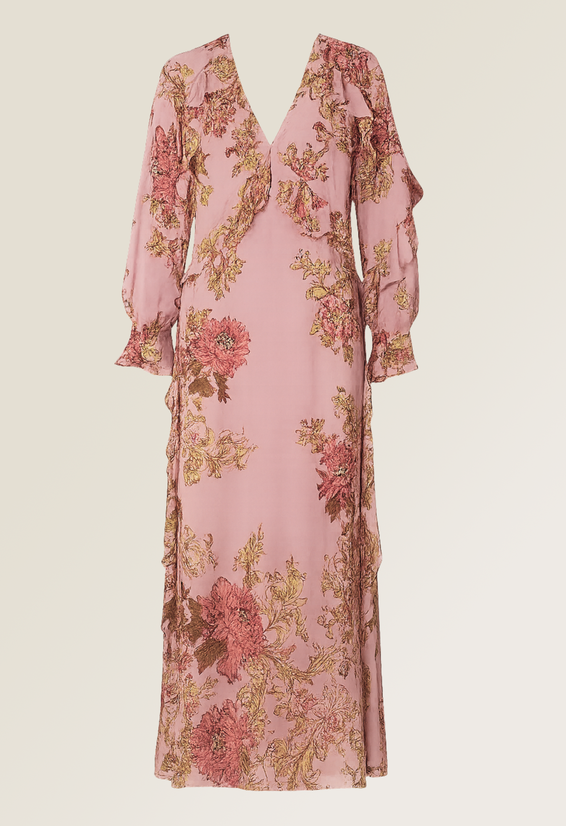Pink Flat chiffon long ruffle Kaftan