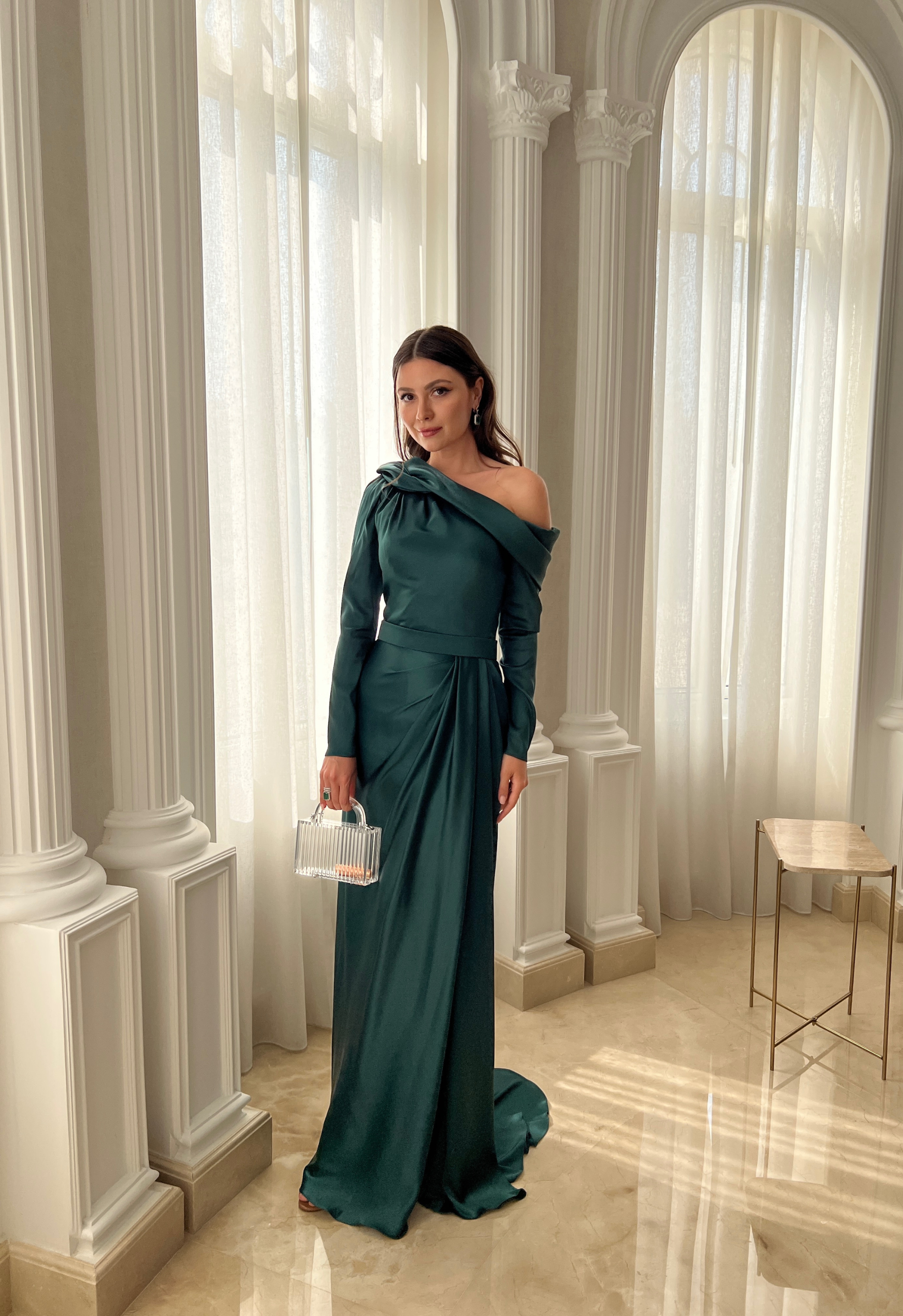 Asymmetrical draped neckline dress – Ortensia - Main Image