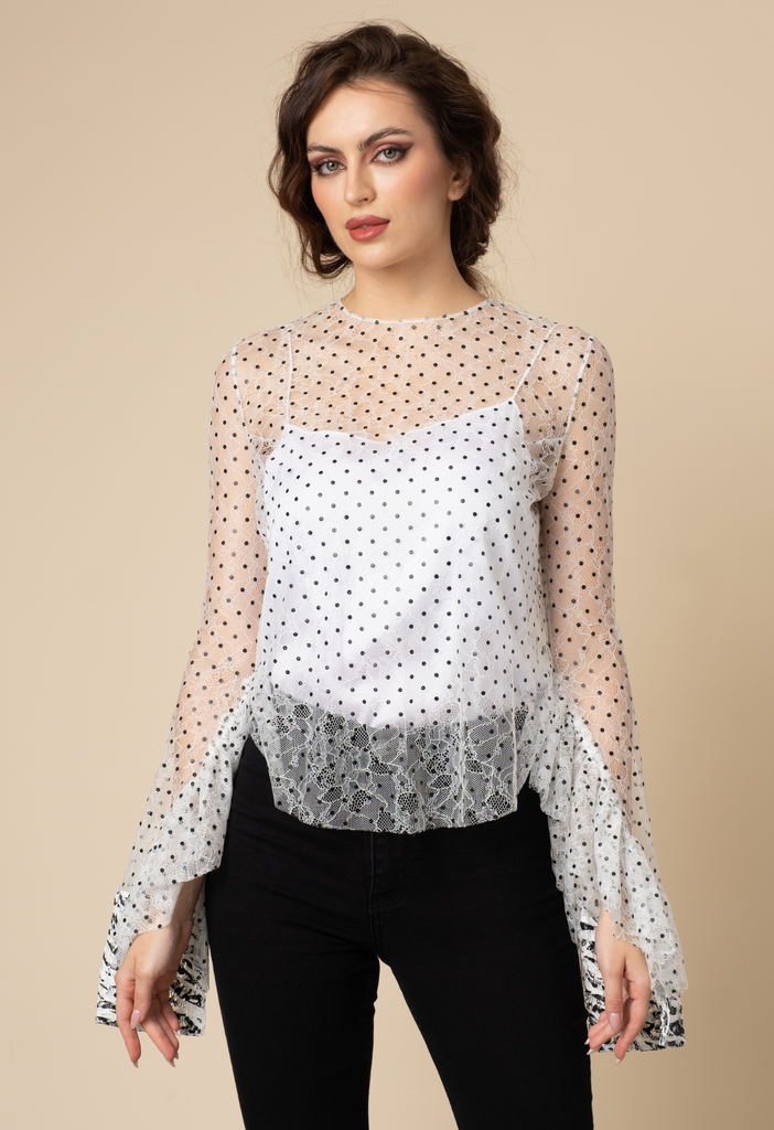 Lace top with ruffle details