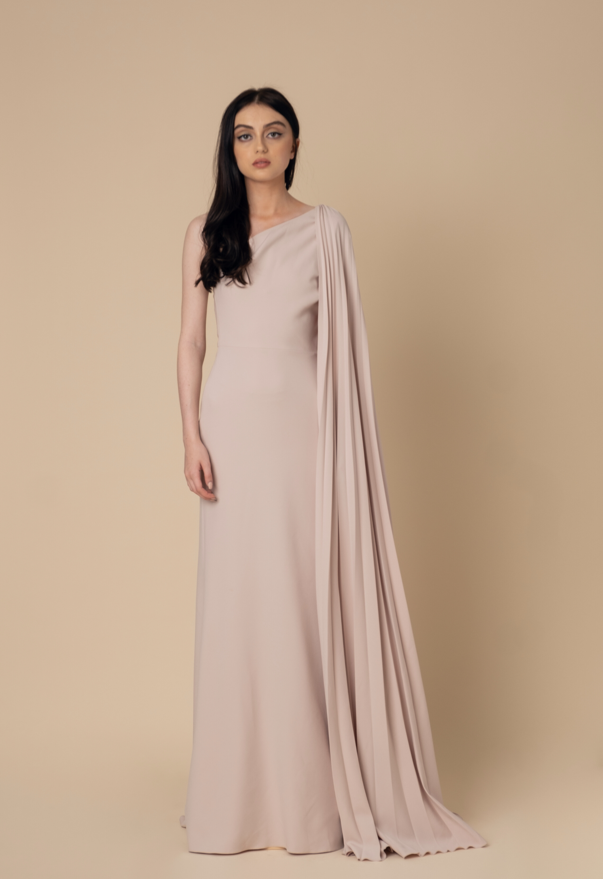 Dress with Pleated Cape