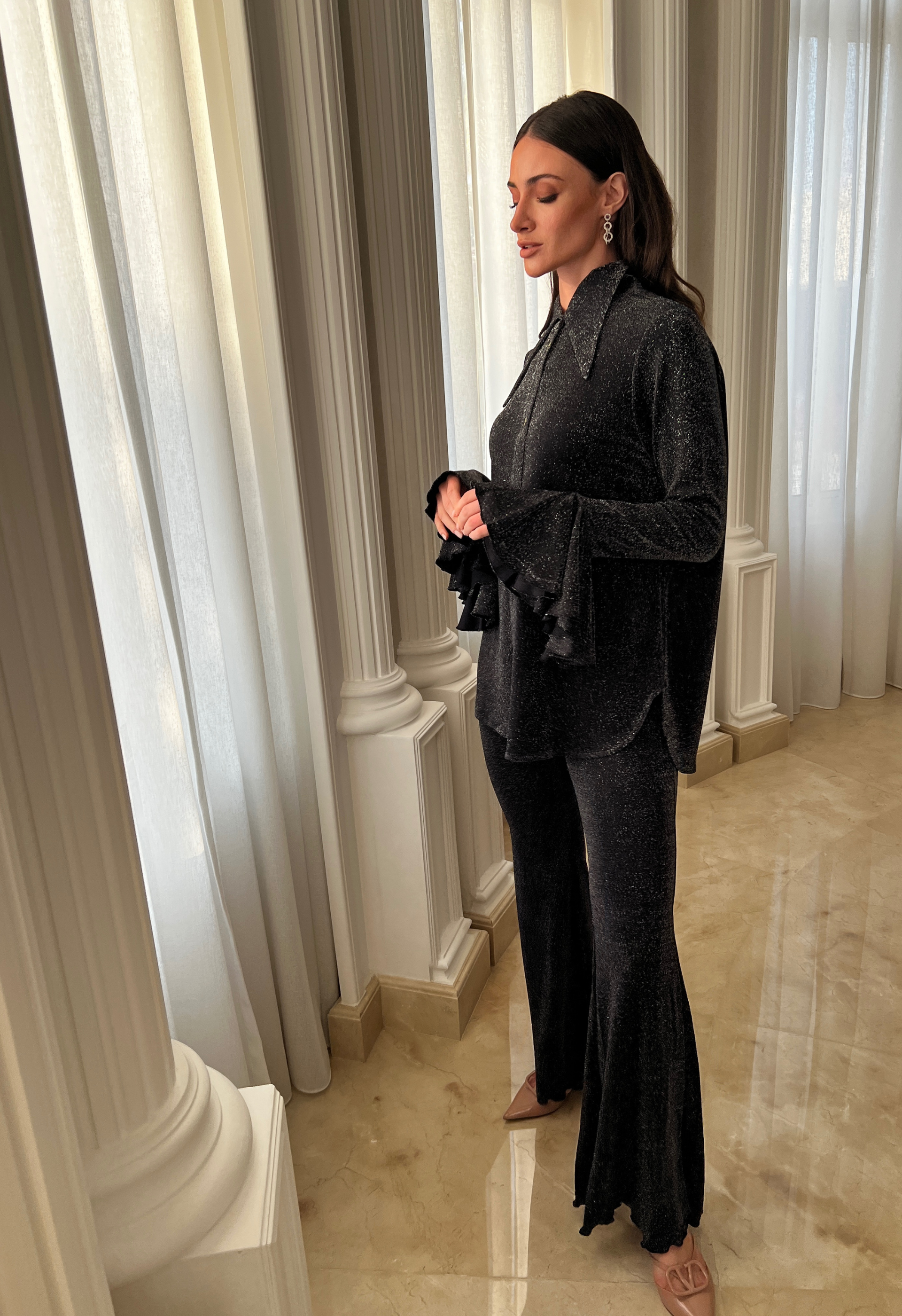 Lurex Lounge Suit with Pants in Black