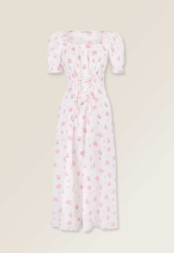 Marquise Linen Dress in Roses